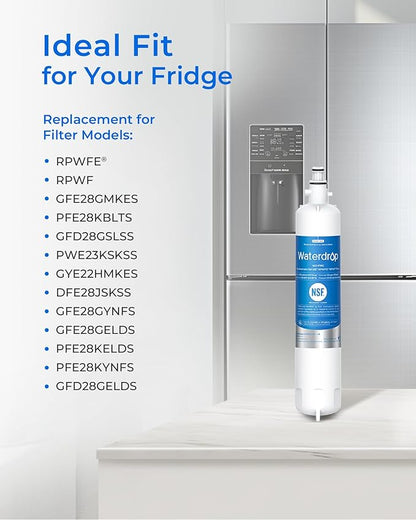 Waterdrop WD-F19C Replacement for GE® RPWFE®, RPWF (with CHIP) Refrigerator Water Filter, Compatible with GFE28GBLTS, GFE28GGKBB, GFE28GSKSS, PFE28KSKSS, PFE28KMKES, 3 Filters Package May Vary