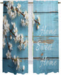Farmhouse Wooden Grain Kitchen Curtains, Vintage Shabby Chic Flower Blue Light Filtering Window Curtain Panels, 2Pcs Rod Pocket Window Treatments Set for Living Room Bathroom Bedroom 52x72 Inches