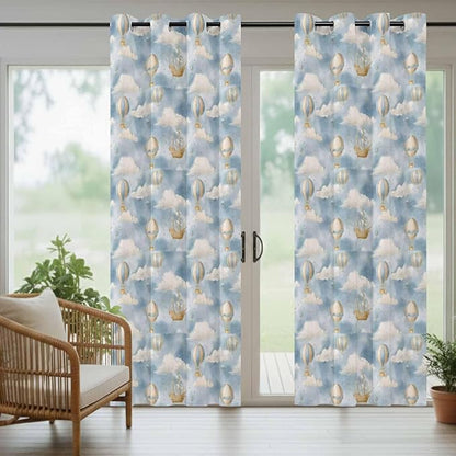 Hot Air Balloons Outdoor Curtains for Patio Fantasy Spaceship Cartoon Vintage Waterproof Outside Curtains with Grommet Top Weatherproof Curtain for Cabana Pergola Gazebo, 2 Pack, 54" W x 108" L
