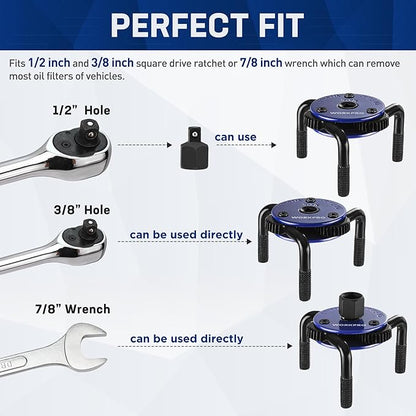 WORKPRO Magnetic Adjustable Oil Filter Wrench, Universal 3-Jaw Removal Tool 3"–5" (76–130mm), Auto Lock Design, Heavy Duty Oil Filter Wrench for Car, Truck, SUV, Motorcycle Oil Changes