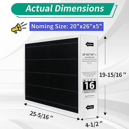 2 Pack Y6604 20x26x5 Air Filter MERV 16, Replacement for Lennox Y6604 Filter and Compatible with Lennox Pureair PCO3-20-16 Air Purifier Purification System