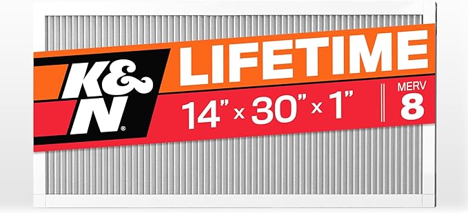 K&N 14X30X1 HVAC Furnace Air Filter, Lasts a Lifetime, Washable, Merv 8, the Last HVAC Filter You Will Ever Buy, Breathe Safely at Home or in the Office, HVC-8-11430