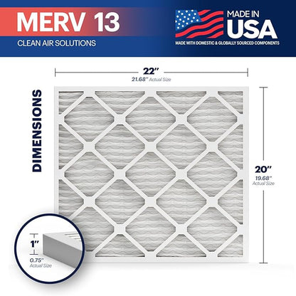 BNX TruFilter 20x22x1 Air Filter MERV 13 (12-Pack) - MADE IN USA - Electrostatic Pleated Air Conditioner HVAC AC Furnace Filters for Allergies, Pollen, Mold, Bacteria, Smoke, Allergen, MPR 1900 FPR 10