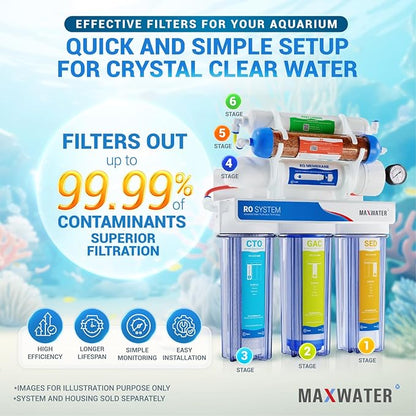 Replacement Filters for 6 Stage RO DI System w/ 50 GPD Membrane - Sediment, GAC, CTO, Post-Carbon, Mixed Bed DI, 10 inch Standard Size Water Filters