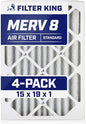 Filter King 15x19x1 Air Filter | 4-PACK | MERV 8 HVAC Pleated A/C Furnace Filters | MADE IN USA | Actual Size: 14.5 x 18.5 x .75"
