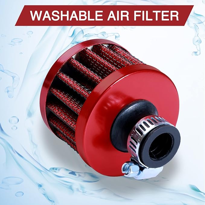 12mm Cold Air Intake Filter for Motorcycle Turbo Vent Breather Air Intake Red- 2Pcs