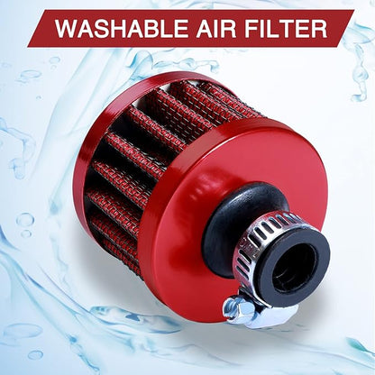 12mm Cold Air Intake Filter for Motorcycle Turbo Vent Breather Air Intake Red- 2Pcs