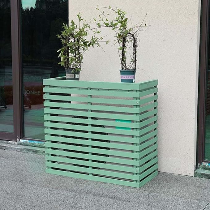 Wood Air Conditioner Fence Screen - Hide Outdoor Unit Stylishly with Tall Weatherproof Shutters Central Air Conditioner Covers (Green L120Xw60Xh105Cm)