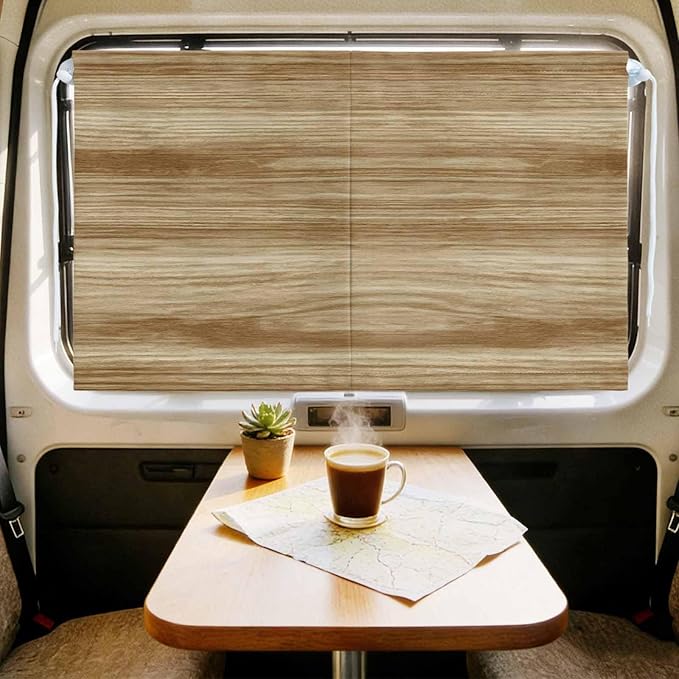 Light Brown Wood Grain Magnetic Double Layer Car Window Shades,Side Window Curtains for Blackout/Breathable Mesh View,Western Farmhouse Barn Door Privacy Sun Shades for Heat/UV Protection 26x20in 1pcs