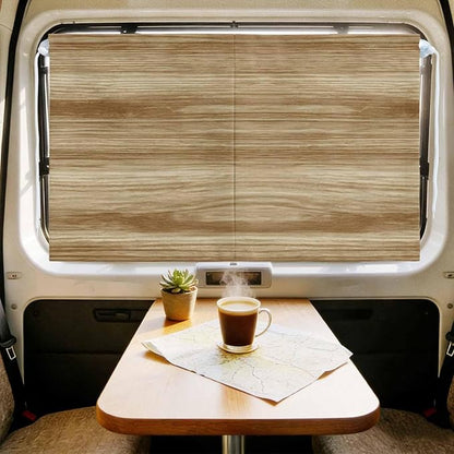 Light Brown Wood Grain Magnetic Double Layer Car Window Shades,Side Window Curtains for Blackout/Breathable Mesh View,Western Farmhouse Barn Door Privacy Sun Shades for Heat/UV Protection 26x20in 1pcs