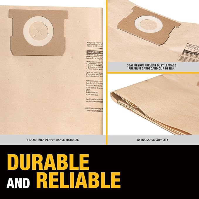 DEWALT DXVA19-4104 Dust Filter Bags, High Efficiency Replacement Bags for DEWALT Wet Dry Vac 5-8 Gallon, Wet Dry Vac Accessories, Dust Collection Bag Vacuum Bag