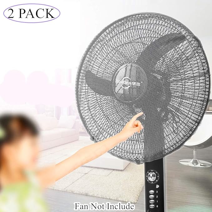 2 Pack - 18" Fan Safety Protection Cover,Kid Children Baby Finger Protect Fan Net Guard,Washable Pedestal Fans Dustproof Covers,Summer Fans Safety Dust Covers,Perfect for Parents of Toddlers (Black)