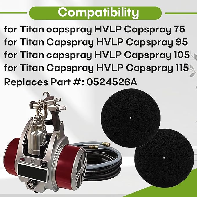 0524526A Air Filter Replacement for Capspray Turbine 75 95 105 115, Compatible Pre Filter Kit for HVLP Paint Sprayer, High-Density Foam Air Intake Filter, 2-Pack