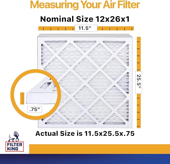 Filter King 12x26x1 Air Filter | 4-PACK | MERV 13 HVAC Pleated A/C Furnace Filters | MADE IN USA | Actual Size: 11.5 x 25.5 x .75"