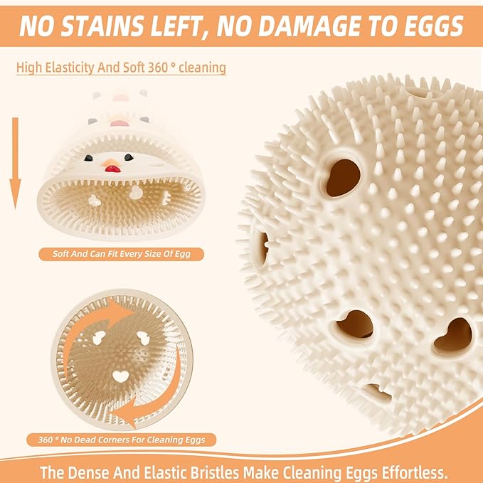 Silicone Egg Brush Cleaner, Egg Cleaner for Fresh Eggs, Egg Scrubber for Fresh Eggs, Egg Washer for Fresh Eggs, Reusable Cleaning Tools for Egg Washer (Khaki)