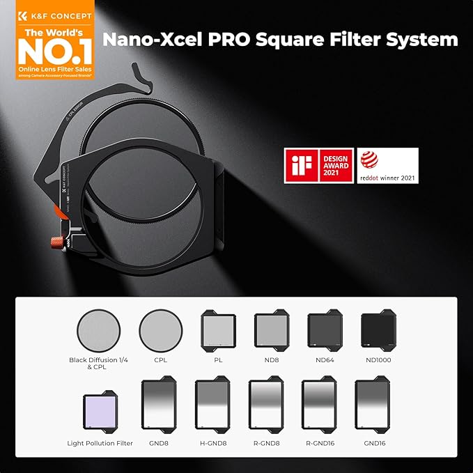 K&F CONCEPT X PRO Square Filters Holder System Kit (Filter Holder + 95mm Circular Polarizer + Square GND8 Filter + ND1000 + 4 Filter Adapter Rings) for Camera Lens