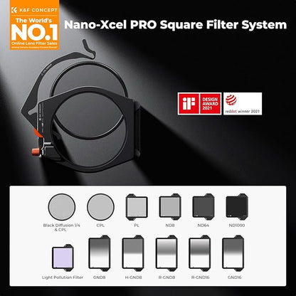 K&F CONCEPT X PRO Square Filters Holder System Kit (Filter Holder + 95mm Circular Polarizer + Square GND8 Filter + ND1000 + 4 Filter Adapter Rings) for Camera Lens