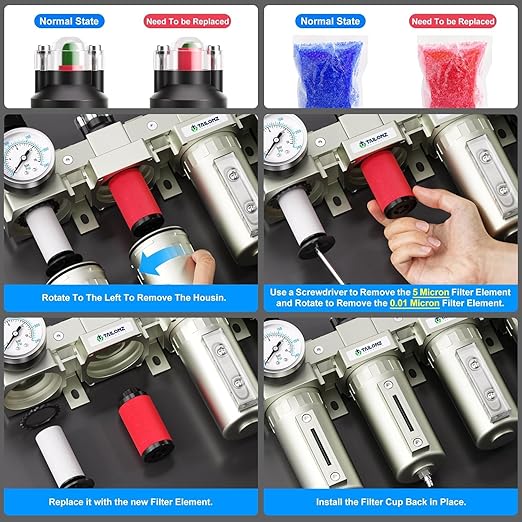 TAILONZ PNEUMATIC 0-240PSI 3/4 Inch NPT Industrial Grade 4 Stage Air Drying System,Particulate Filter,Double Desiccant Dryer,5 Micron Filter and 0.01 Micron Filter(Automatic Drainage)