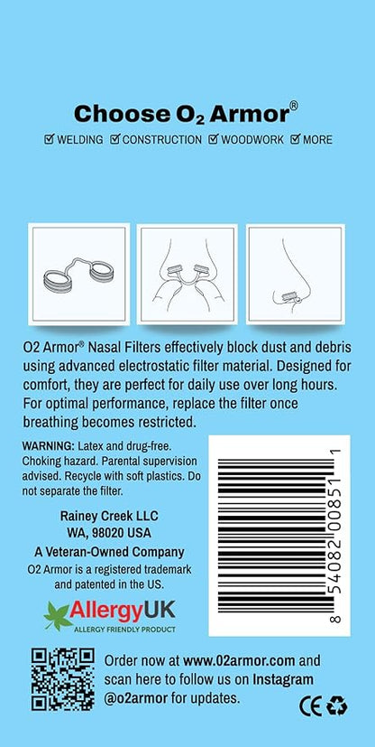 O2 Armor Nose Filters for Welders & Allergies - Nose Filter for Dust - Nasal Filters for Welding - Nose Dust Mask for Construction (50 Pack, Size Large)