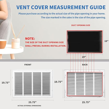 24x18 Return Air Grille [Duct Opening Size],Return Air Vent Cover for Wall Or Ceiling,Steel Return Air Filter Grilles Removable Face/Door for 1 Inch Filters (24"W x 18"H [Duct Opening])