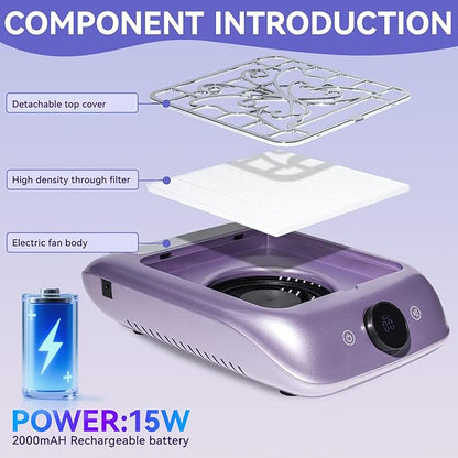 Nail Dust Collector with LED Display - Adjustable Speed, Professional Dust Collector Nail Tech with Reusable Filter for Acrylic Nails Polishing Manicure Salon Home
