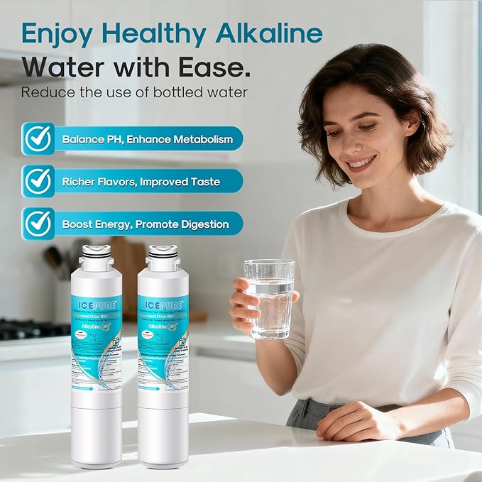 ICEPURE Alkaline DA29-00020B Refrigerator Water Filter Replacement for Samsung HAF-CIN/EXP HAF-CIN, DA29-00020A/B, DA29-00020B-1, 46-9101, RF28HMEDBSR, RF263BEAESR, HDX FMS-2, Enhances PH, 1Pack