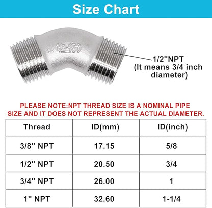 45 Degree Elbow 2PCS, 1/2" NPT Male X 1/2" NPT Male 304 Stainless Steel Pipe Fitting, Connector Coupler Apply to Outdoor/Garden/Industrial