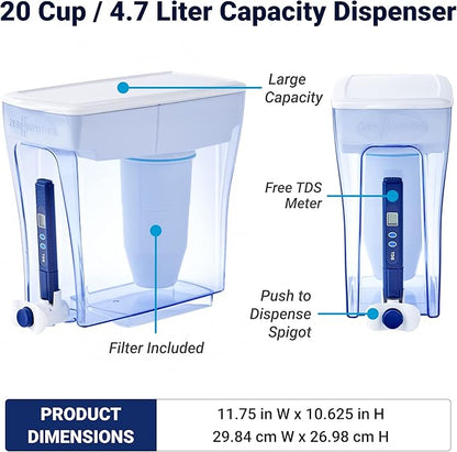 ZeroWater 20-Cup Ready-Pour 5-Stage Water Filter Dispenser with 0 TDS Water Filter – IAPMO Certified to Reduce Lead, Chromium, and PFOA/PFOS