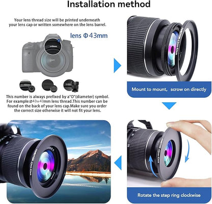43mm to 82mm Lens adapter/43mm Lens to 82mm Camera Filters Ring Compatible All 43mm Camera Lenses to 82mm UV CPL ND Filter Accessory and 82mm Lens Hood(43-82mm)