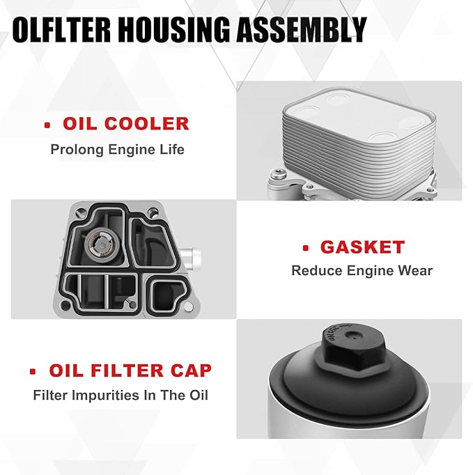 Upgraded Aluminum Oil Filter Housing Assembly Fit for VW Amarok Passat 2.0L 2012-2014 A3 Q3 2.0L 2012-2014 Replaces# 03L115389H 03L-115-389-H 03L115389B 03L115389C 03L115389G 03L115389G