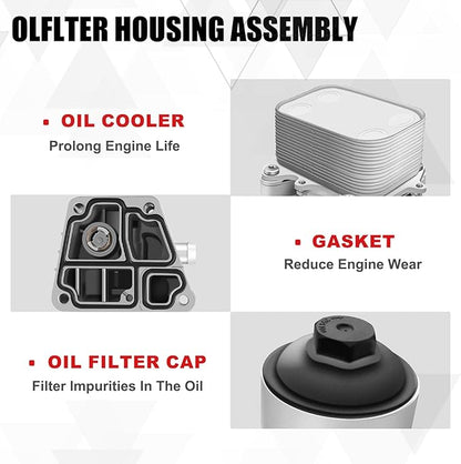 Upgraded Aluminum Oil Filter Housing Assembly Fit for VW Amarok Passat 2.0L 2012-2014 A3 Q3 2.0L 2012-2014 Replaces# 03L115389H 03L-115-389-H 03L115389B 03L115389C 03L115389G 03L115389G