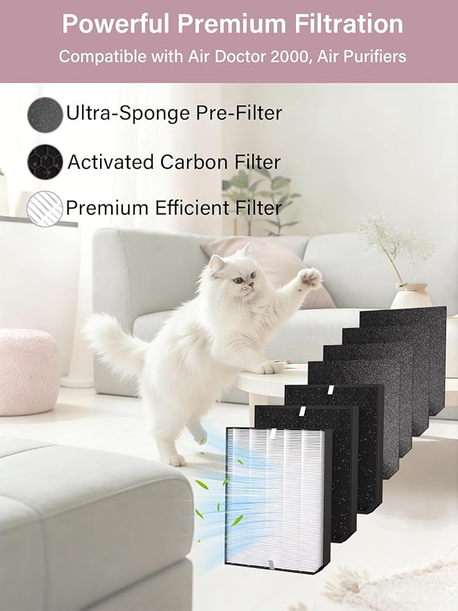 2000 Replacement Filters Compatible with Air Doctor 2000 & 2000i Air Purifiers, 1 High-Efficiency Filter, 2 Activated Carbon Filters and 4 Pre-Filters, Compare to Part # ADF2001, ADF2002, ADF2003