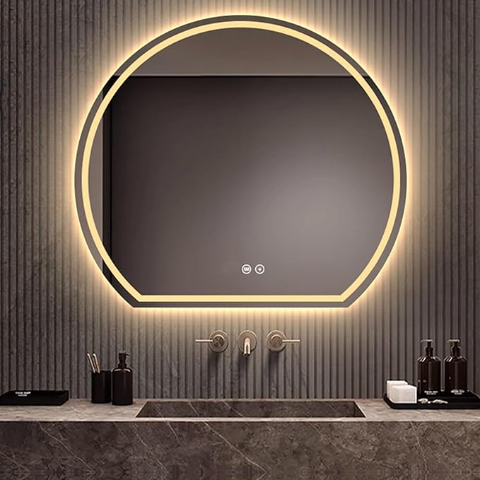 Bathroom Mirror with LED Lights, Wall Mounted Bathroom Mirrors, Bathroom Mirrors with Touch, 3 Colour Dimmable and Demister Pad, IP44 Smart Mirror(31.4"/80cm)