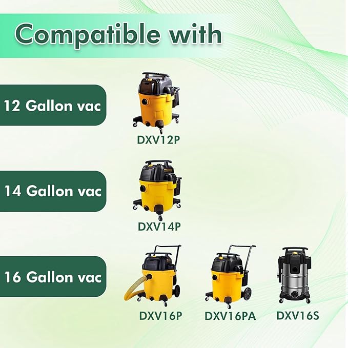 DXVA19-4102 Vacuum Bags Compatible With DEWALT 12-16 Gallon Wet/Dry Vacuum, Disposable Dust Collection Filter Bag DXV12P DXV14P DXV16P DXV16PA DXV16S