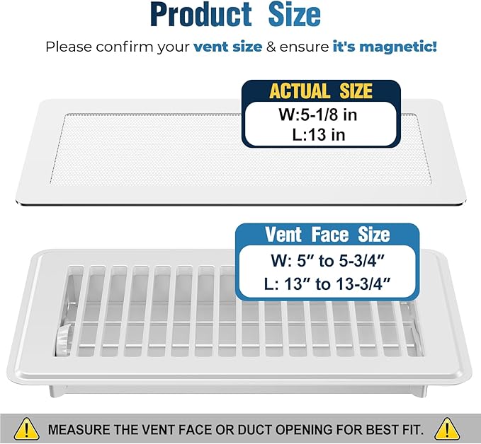 Magnetic Vent Covers with Vent Screen 5.1x13 Inch, White Mesh Vent Covers for Floor, Wall, Ceiling Air Vents to Block Dust, Pet Hair, Fits Standard HVAC Floor Registers in Home, RV, 3 Pack