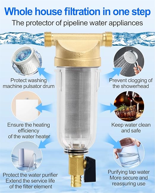 Spin Down Sediment Filters, 40-50 Micron Reusable Water Prefilter System, 3/4" MNPT,BPA-Free Lead-Free Heavy Duty Brass