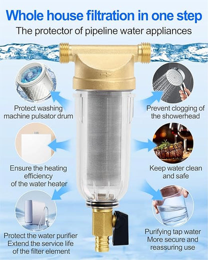 Spin Down Sediment Filters, 40-50 Micron Reusable Water Prefilter System, 3/4" MNPT,BPA-Free Lead-Free Heavy Duty Brass