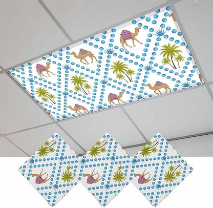 3 Pack Fluorescent Light Cover, Camels Palm Trees Light Covers for Ceiling Lights, Tropical Desert Animal Plants Polka Dot Magnetic Lights Filters Ceiling Shade for Classroom/Office - 4 x 2 Feet
