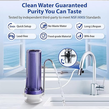 iSpring CKC1C-NC Countertop Water Filter, Drinking Water Filtration System for Faucet, Reduces Chloramine, Bad Odors, Sediment, and 99% of Chlorine, Clear (Filter Included)