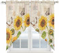 Yellow Sunflowers Swag Valances for Windows, Country Farm Butterfly Flower Light Beige Rod Pocket Kitchen Curtains Valance, Small Window Curtains Swag for Cafe Living Room, 2 Panels, 28x36 inch