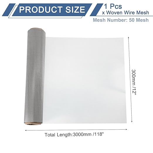 uxcell 50 Mesh 118" x 12" Woven Wire Mesh, 304 Stainless Steel Air Vent Filter Screen, Window Screen Mesh for DIY Projects Vents Cover Filtration Animals Fence