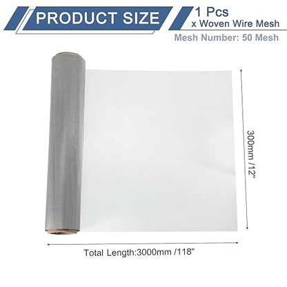 uxcell 50 Mesh 118" x 12" Woven Wire Mesh, 304 Stainless Steel Air Vent Filter Screen, Window Screen Mesh for DIY Projects Vents Cover Filtration Animals Fence