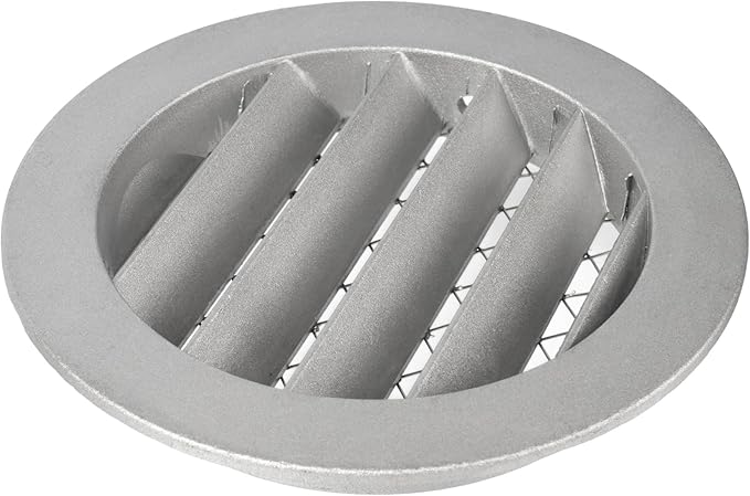 4" Gray Vent Cover - Aluminum - Industrial Round Air Vent Louver - Metal Soffit Vent with Screen - Mesh - Round Vent Grille for House Or Garage Wall- (4" Inch, Gray)