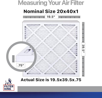 Filter King 20x40x1 Air Filter | 4-PACK | Carbon MERV 8 HVAC Pleated A/C Furnace Filters | MADE IN USA | Actual Size: 19.5 x 39.5 x .75"