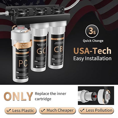 Under Sink Alkaline Water Filter, 9-Layer Water Filter System Reduces Heavy Metals, Chlorine, Sediment, Improves pH and Taste, Remineralization, NSF Certified Sink Water Filter
