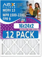 16x24x2 Air Filter MERV 13 Rating, 12 Pack of Furnace Filters Comparable to MPR 1500-2200 & FPR 9 - Made in USA by AIRX FILTERS WICKED CLEAN AIR.