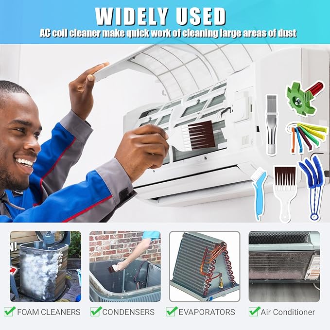6 Pcs Air Conditioner Fin Comb Cleaner Set, Ac Fin Comb Straightener Tool, Radiator Comb for a/c Unit,Ac Coil Cleaner Brush for HVAC Condenser Evaporator Repair Clean Tool