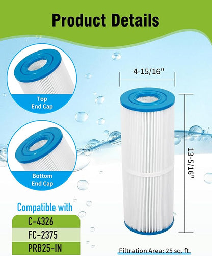 PRB25-IN Spa Filter Cartridge Replaces for Unicel C-4326 Hot Tub Filter, Filbur FC-2375, 3005845, Pentair R173429, 33521, 25392, 817-2500, 2 Pack
