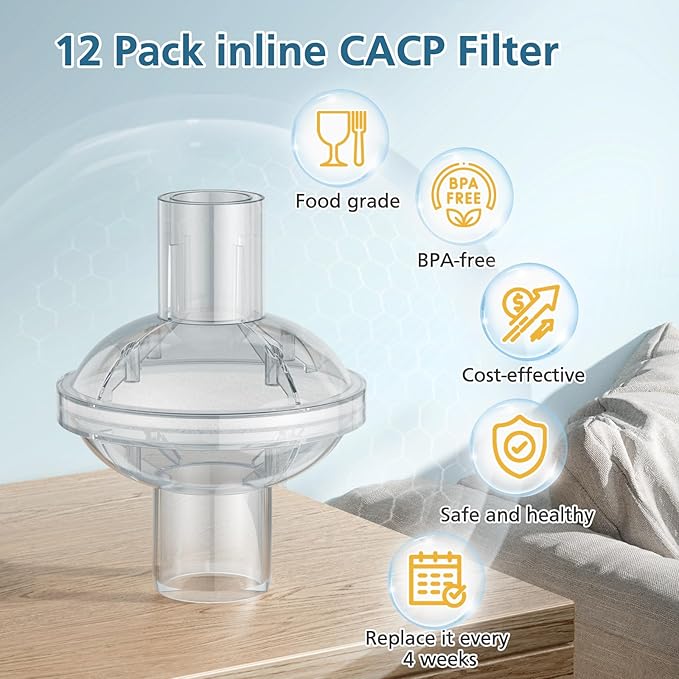 12-pack CPAP Inline Filter, Universal Inline CPAP Filter Compatible with BiPAP Machines ResMed,Dreamstation Standard, Any CACP Machine Size 22mm and 25mm Tube