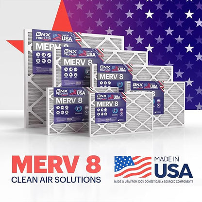 BNX TruFilter 20x25x1 Air Filter MERV 8 (4 Pack) - MADE IN USA – Dust & Pet Defense Electrostatic Pleated Air Conditioner HVAC AC Furnace Filters for Dust, Pet, Mold, Pollen MPR 600 – 700 & FPR 5